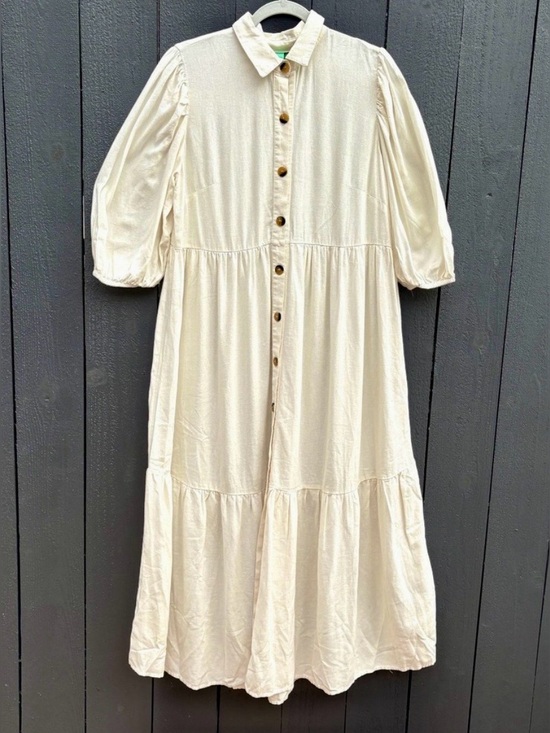 FARM Rio Dresses & Skirts - FARM RIO Linen Maxi Shirt Dress w/wooden buttons (off-white) EUC